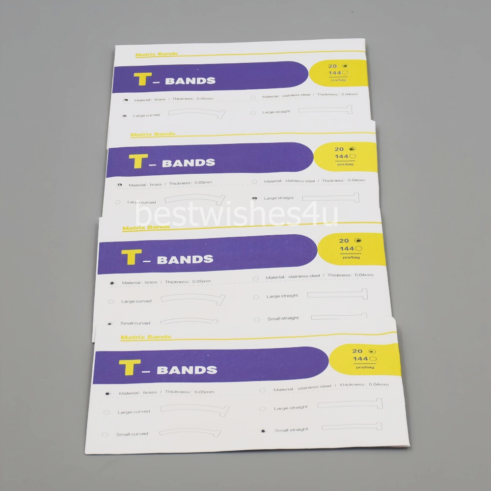 100/Bag Dental T- Band Brass Straight Large Small Curved Matrix Bands 0.05mm