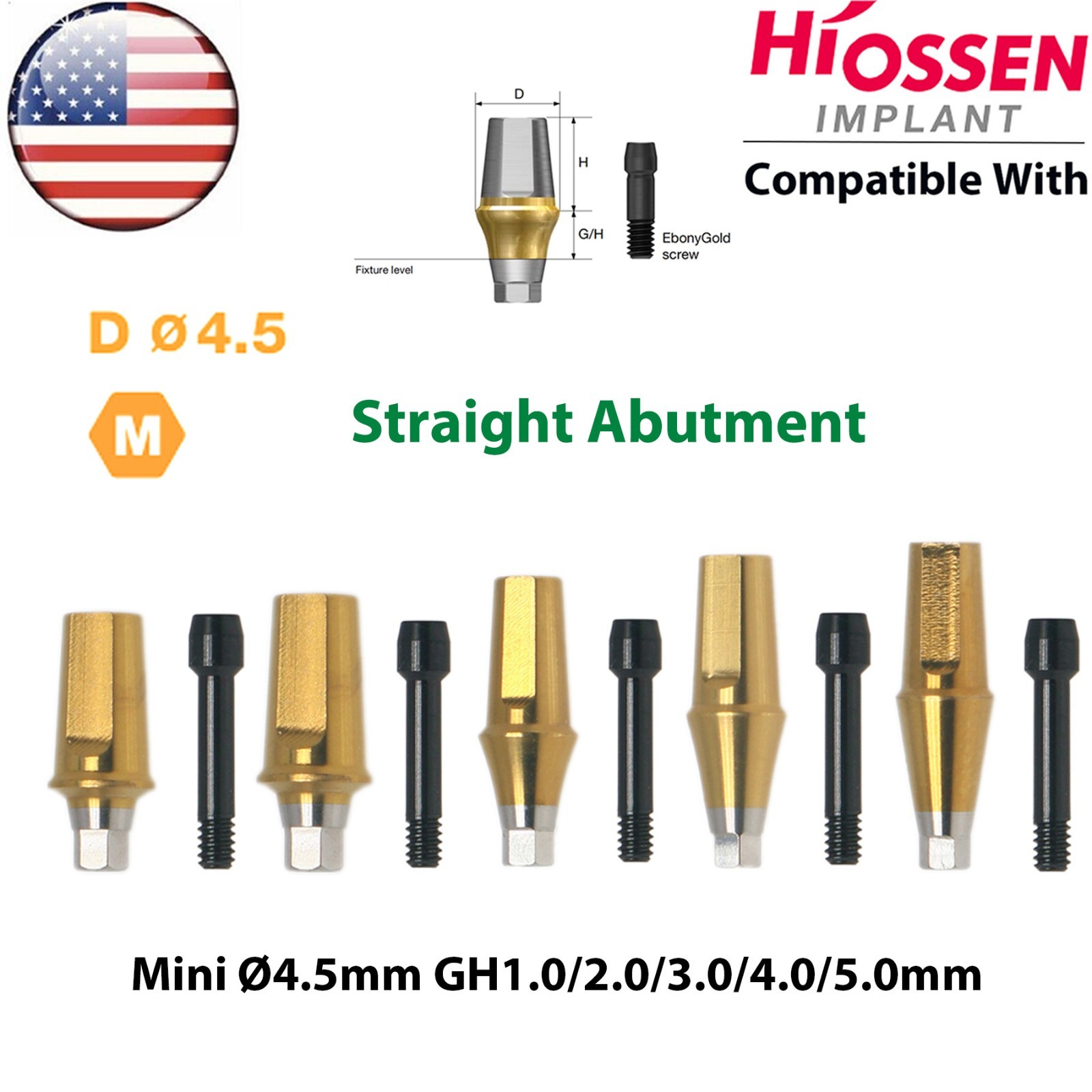 US Dental Straight Transfer 17° Angled Anatomic Abutment M/R For Hiossen Osstem