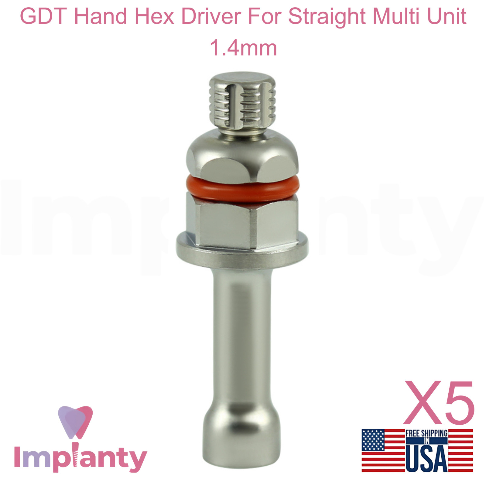5x GDT Dental Hand Hex Driver for Straight Multi Unit 1.4mm Stainless Steel