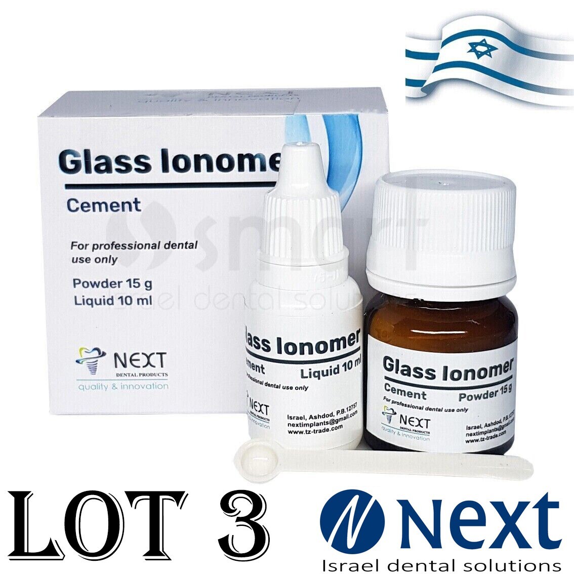 LOTx3 Dental Glass Luting Cement crown bridge Israel self curing 15g+10m