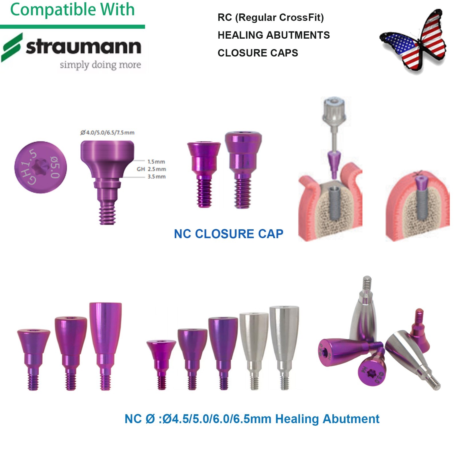 US Fit Straumann ITI RC Healing Abutment & Closure Cap Titanium Regular Platform