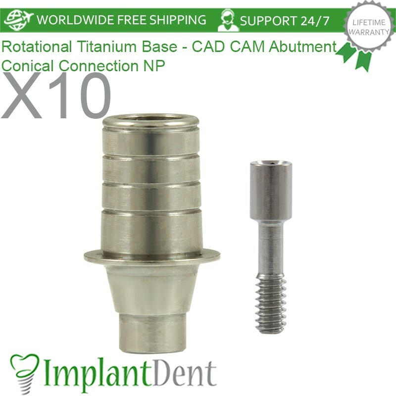 10x Dental Rotational Titanium Base Narrow Platform (NP) Conical Hex 2.25mm
