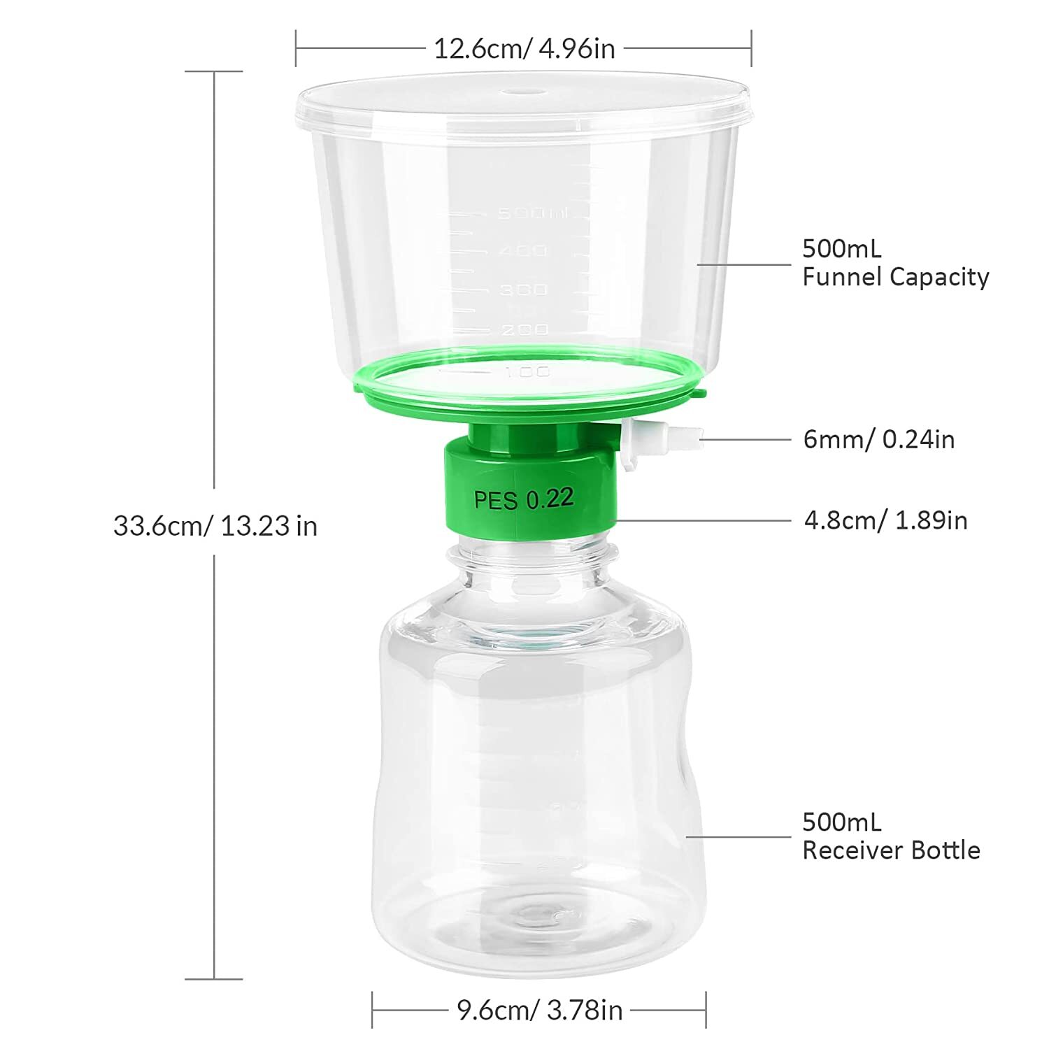 4pcs 500ml Plastic Filtering Flask Lab Bottle Vacuum Filter Adapters Funnel HPLC