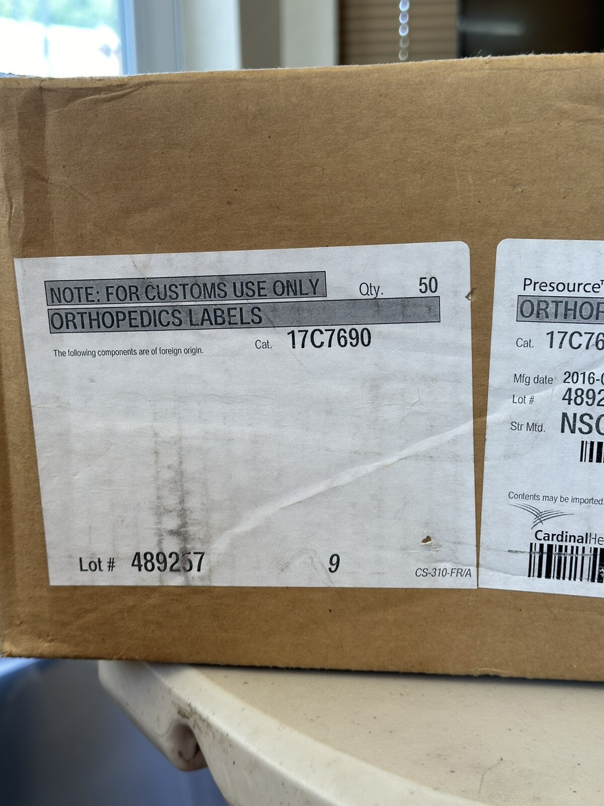Full Case 50 Cardinal Health Orthopedics Labels Cat 17C7690 Sterile Single Use