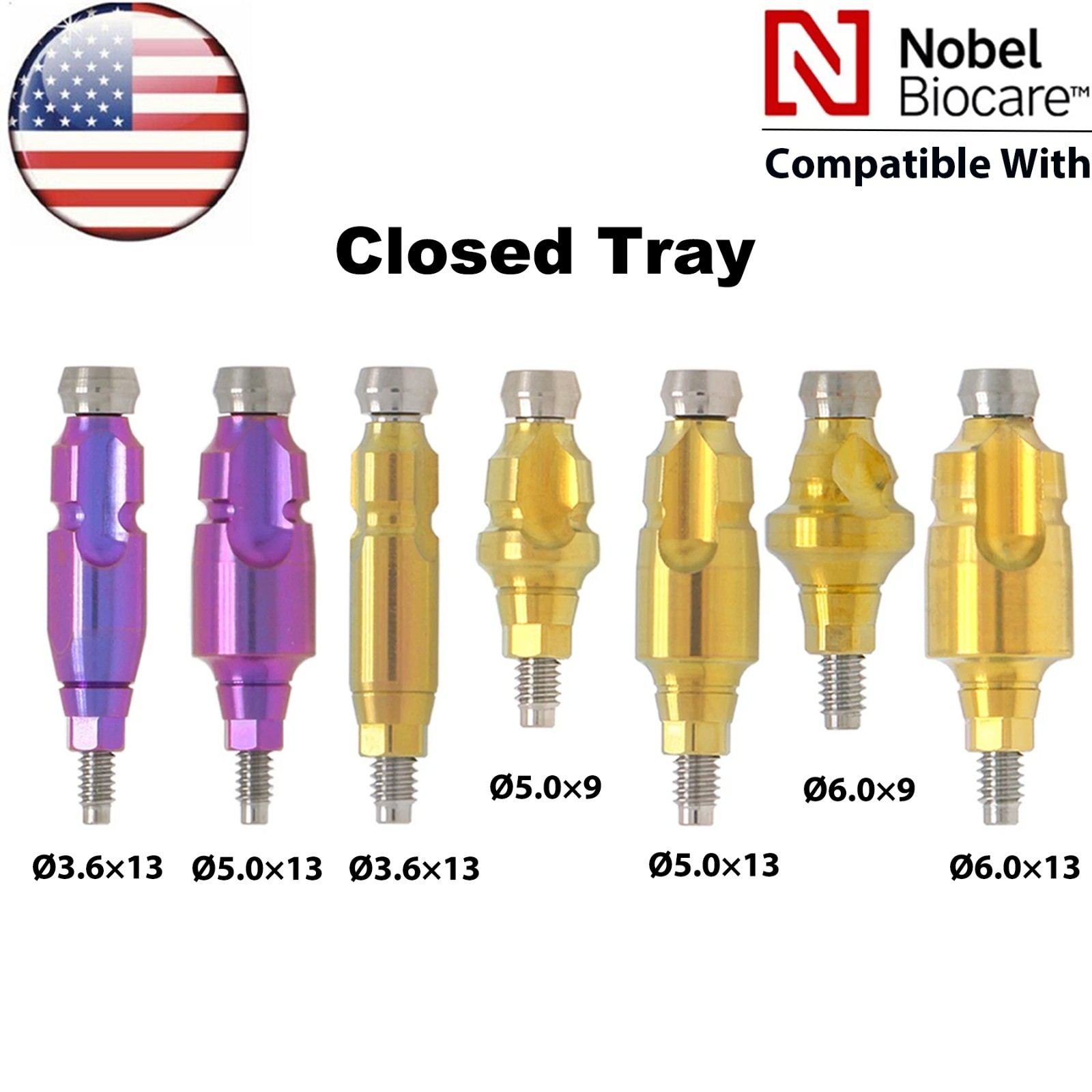 US Fits Nobel Active Healing Cap Abutment Transfer Coping Open Closed Tray NP/RP