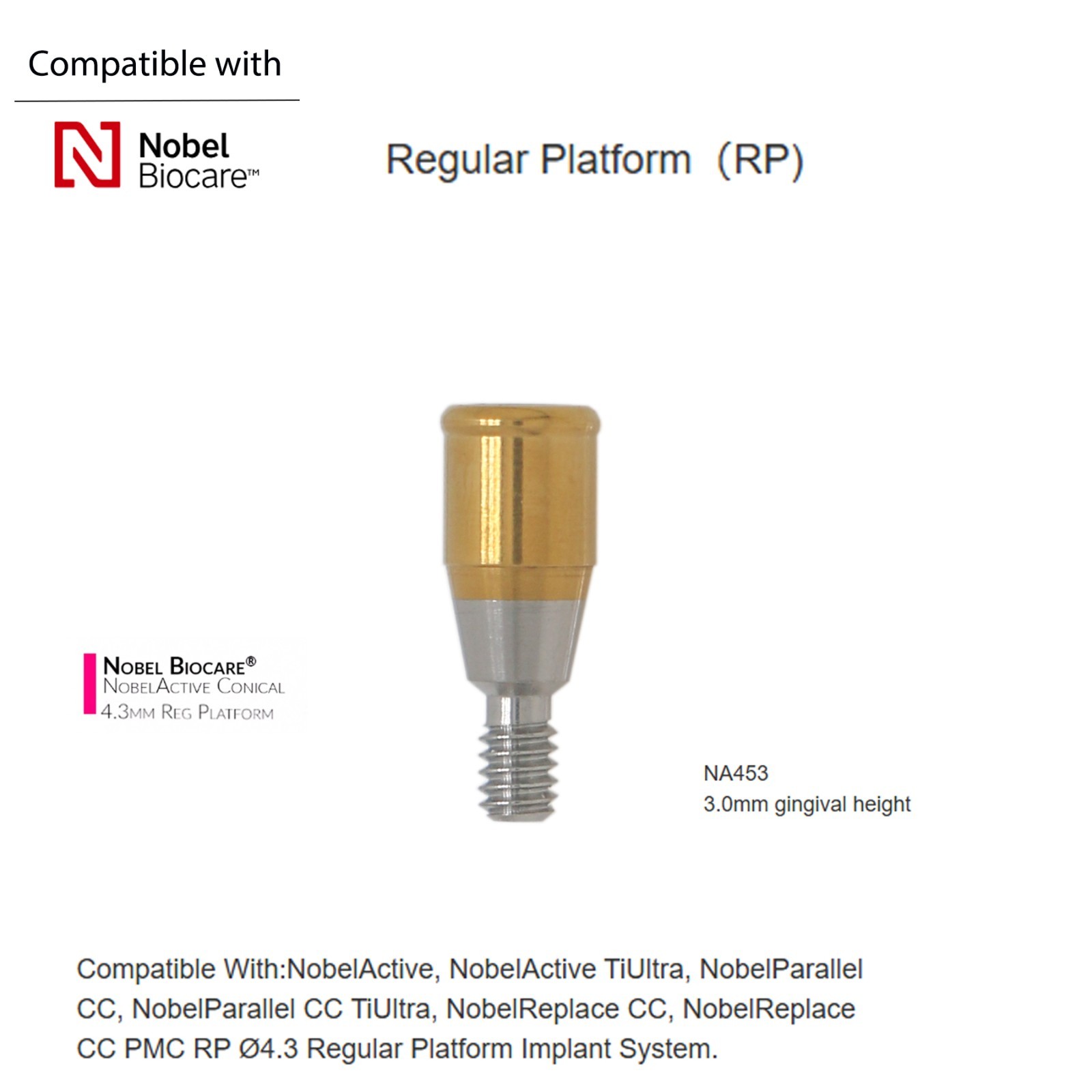 Overdenture Locator Abutment Interna Hex Conical Connection RP for Nobel Biocare