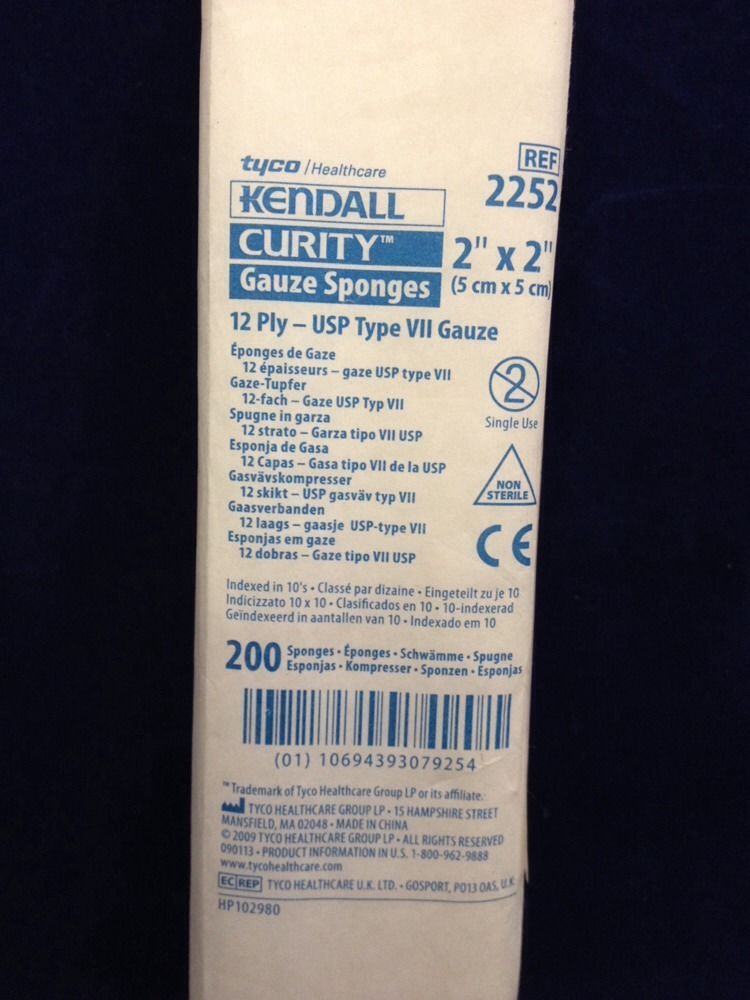 80 packs: New Kendall 2252 Curity Gauze Sponges 12Ply 2” x 2” (16000 sponges)