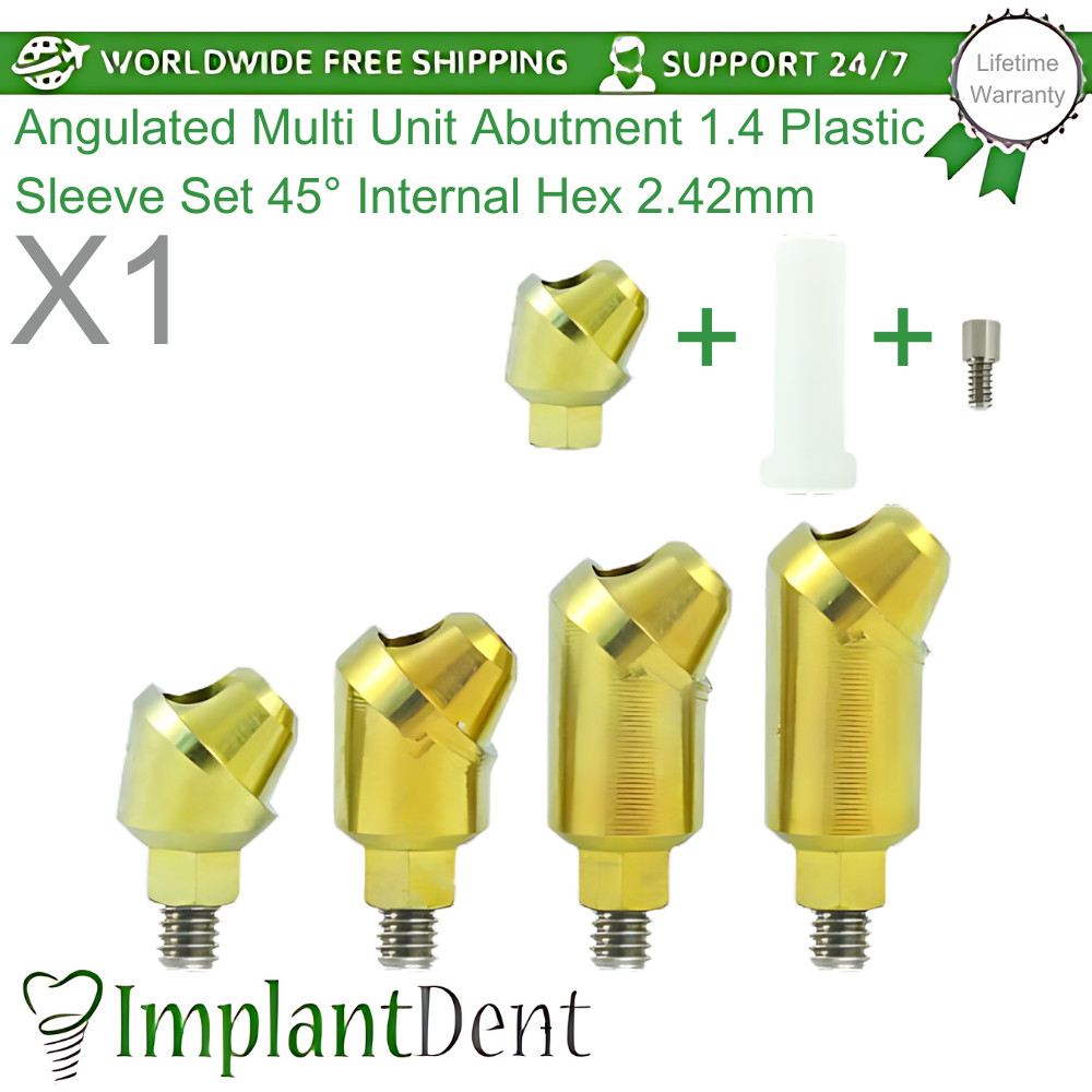 1x Dental Angulated Multi Unit 1.4mm Plastic Sleeve Set 45° Int Hex 2.42mm