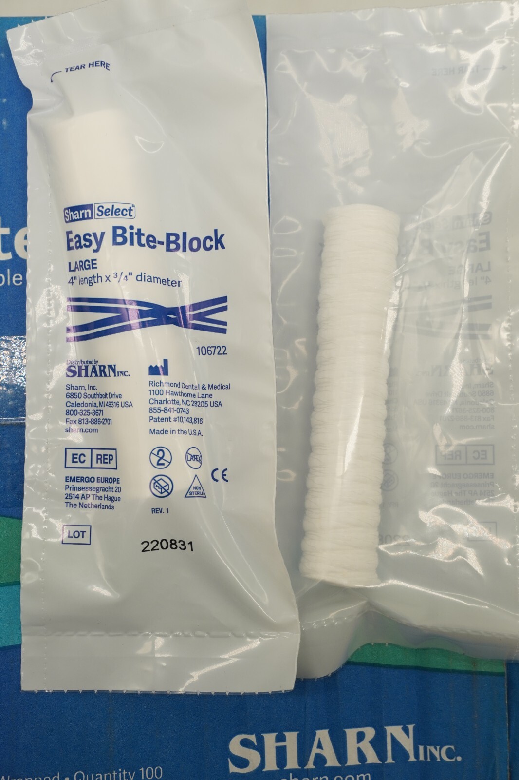 Sharn Select Dental Medical Disposable Easy Bite-Block 4 X .75 Inches 100/Box