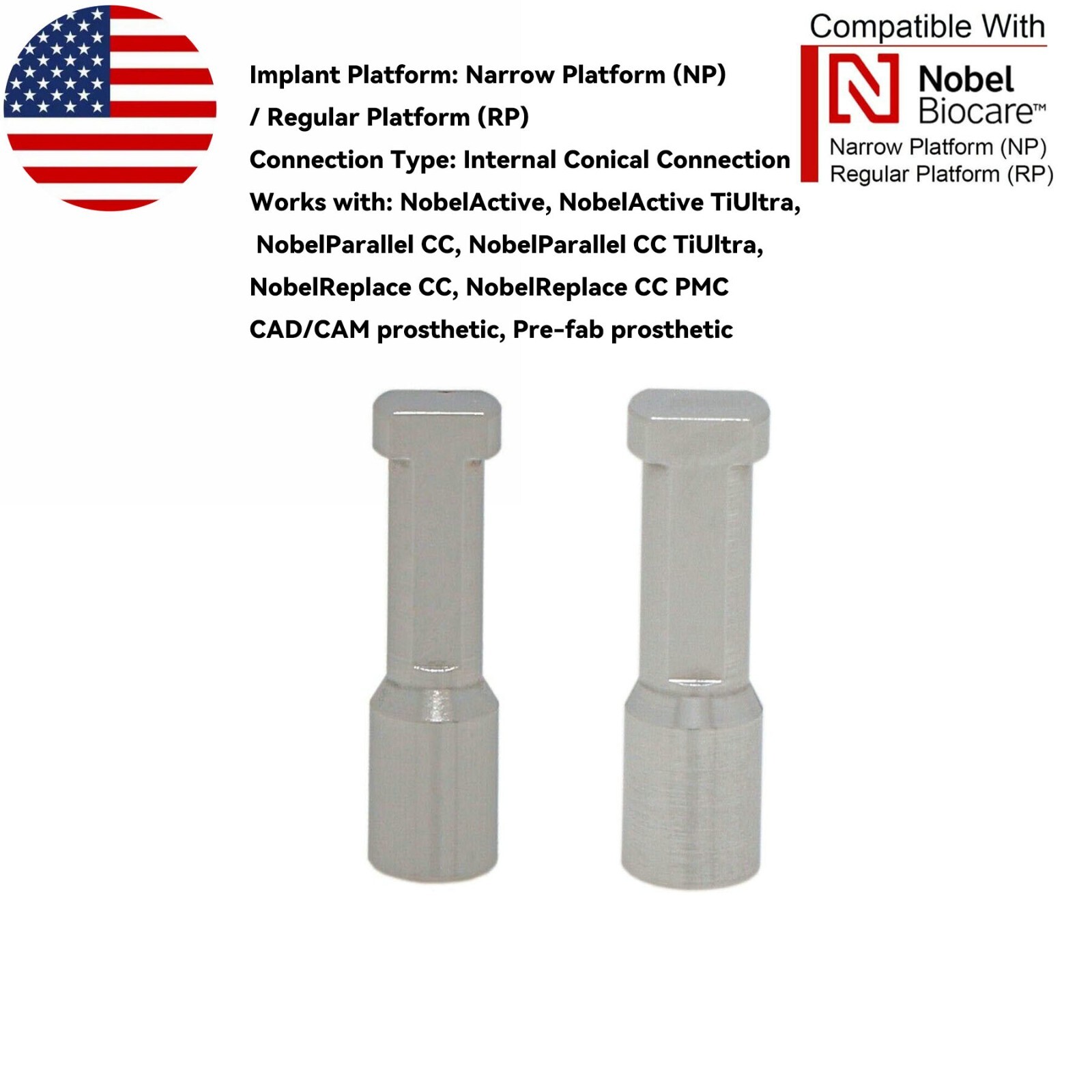US Dental Lab Analog RP NP Fit Nobel Biocare Active Replica Hex Abutment