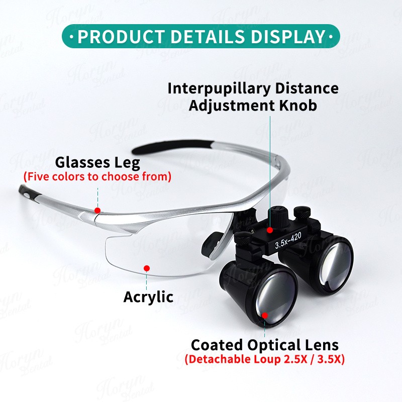 2.5X 3.5X Dentist Loupes Dental Binocular Glass Magnifier with 3W Led Light