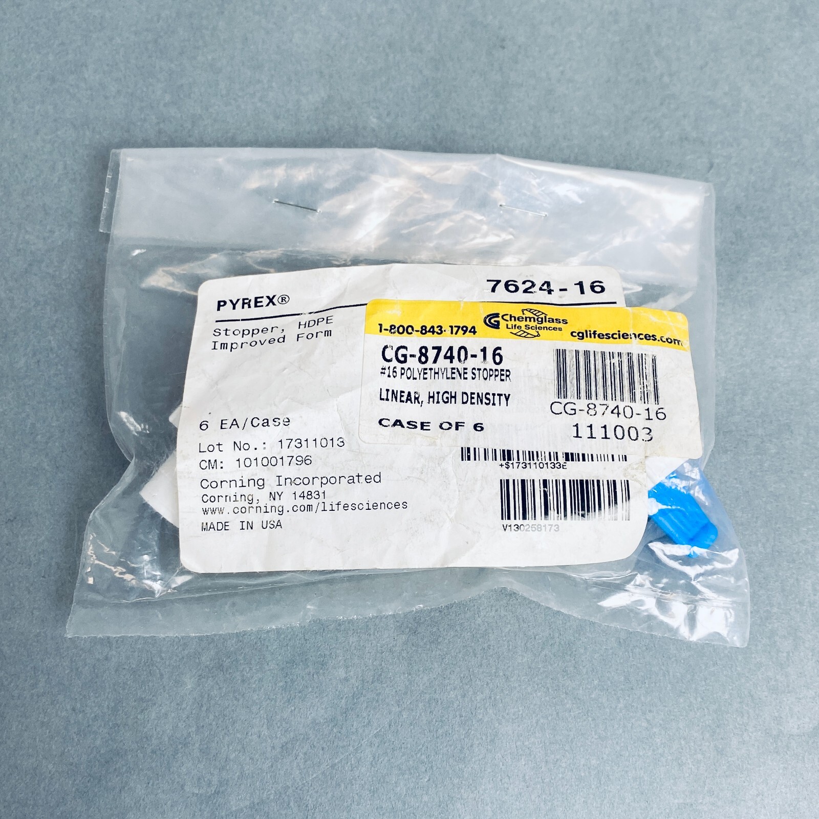 Chemglass Stopper #16 Polyethylene HDPE Pack of 6 Stoppers