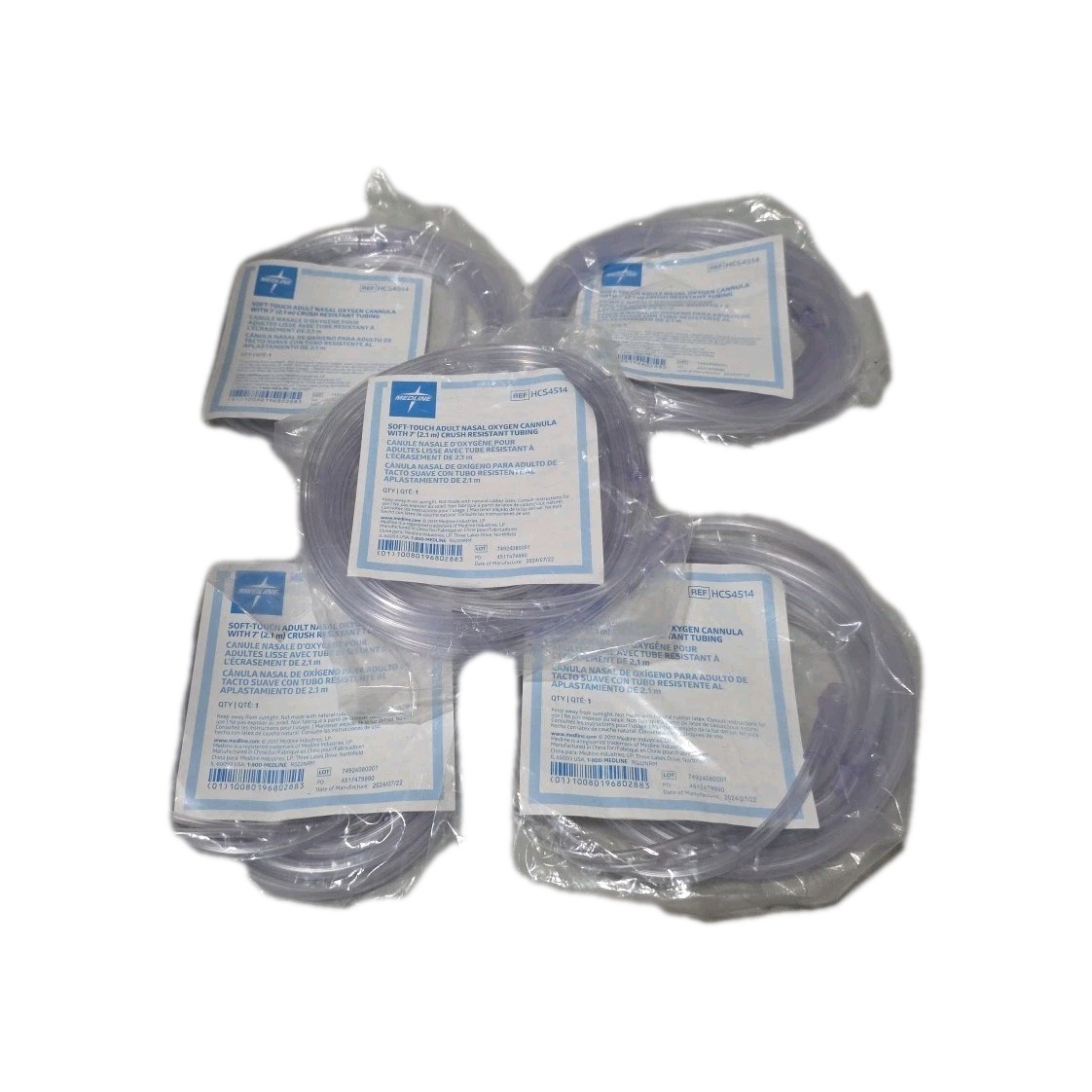 Lot of 5 Medline HCSS4514 Supersoft Nasal Cannulas 7ft Standard Connector NEW