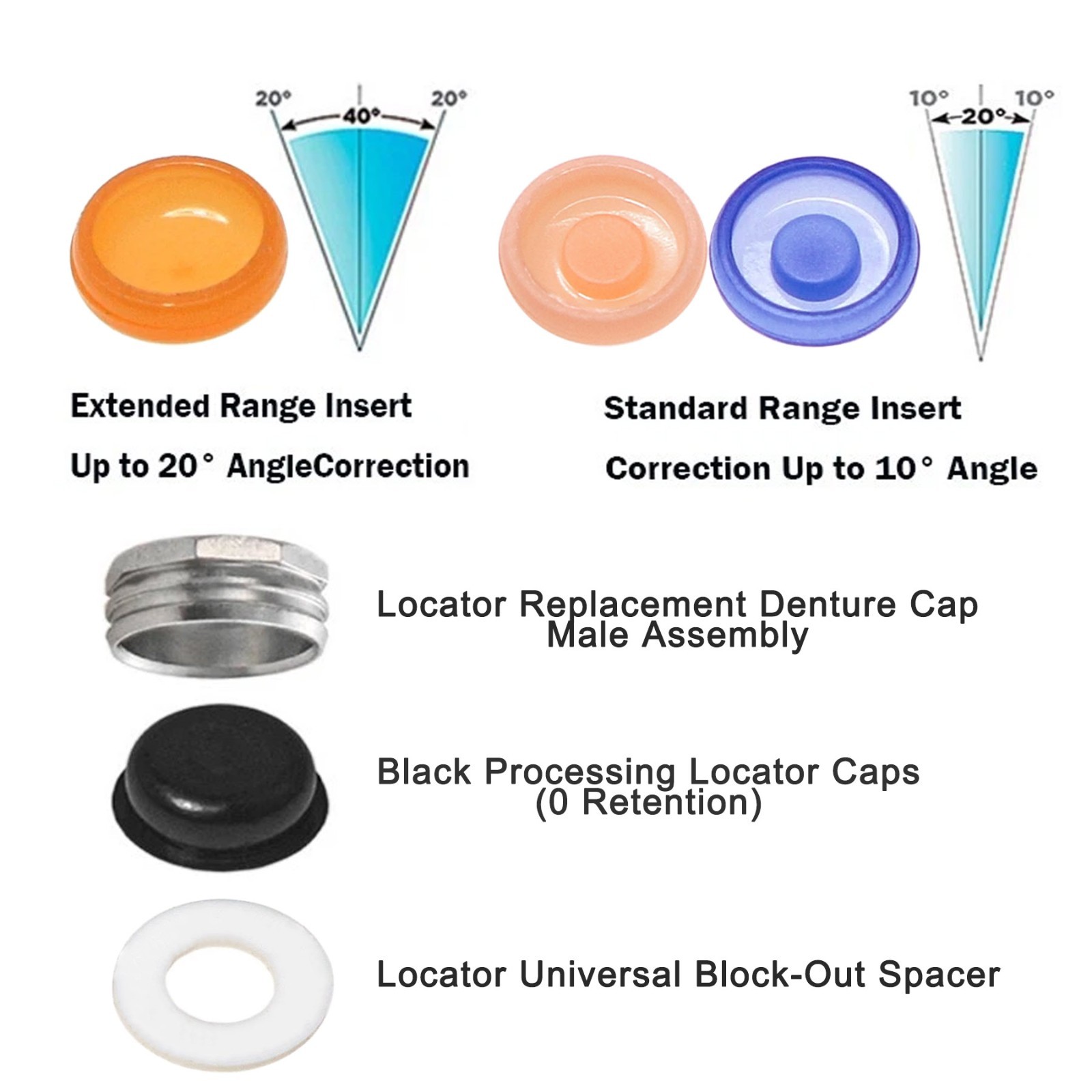 US 4/8Pcs 2.4 lbs Retention Cap Inserts 20° Angle for Standard Locator System