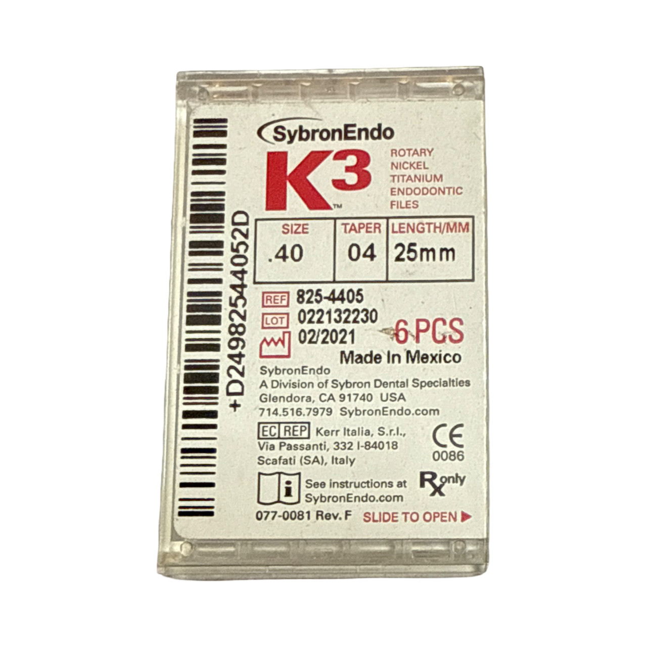 SybronEndo K3 Nickel-Titanium Files NiTi Endo Files K3 .40/.04 25mm