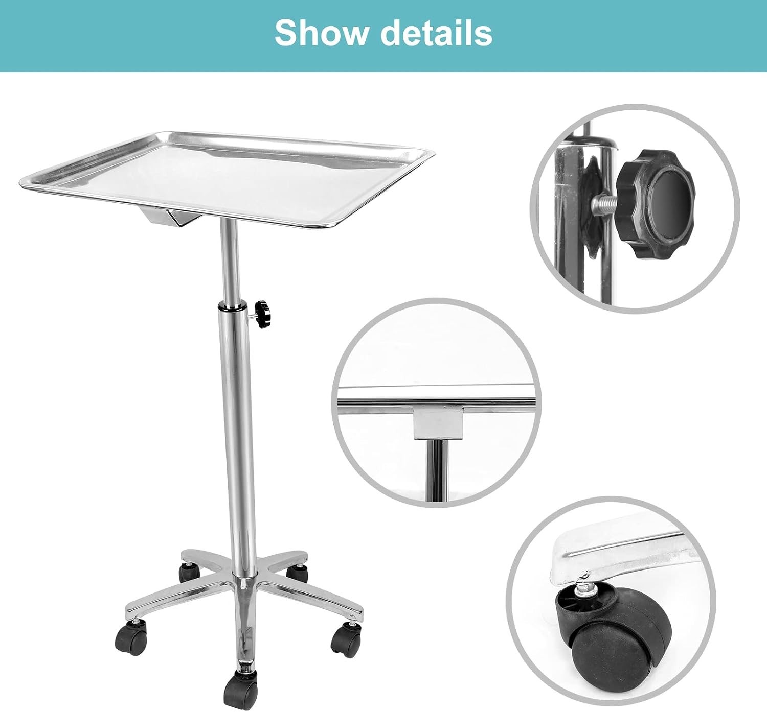 Premium Metal Extra Large Salon Tray Medical Tray Mayo Stand with Wheels
