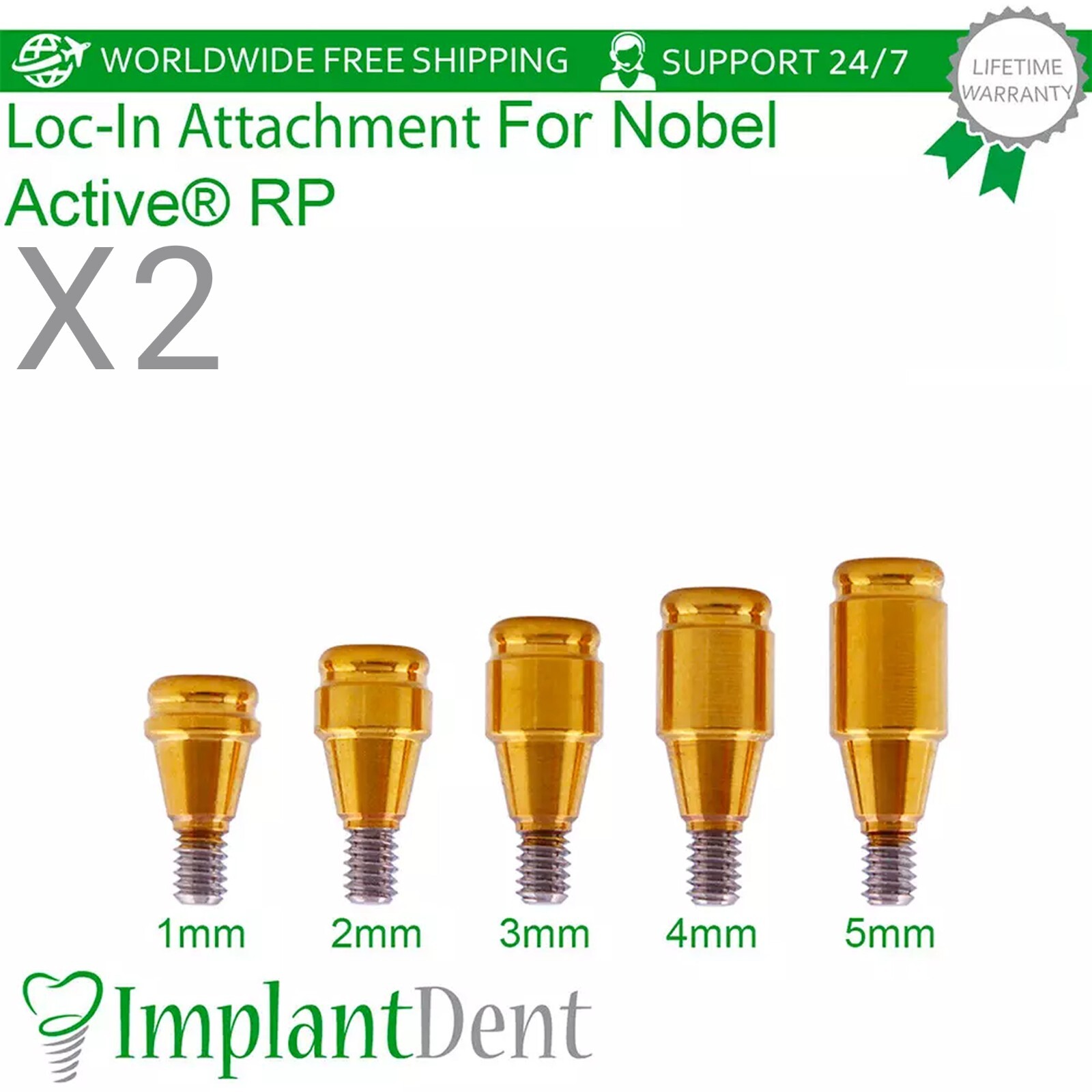2x Straight Lokator Attachment RP Titanium Dental Prosthetics Conical Hex 2.65mm