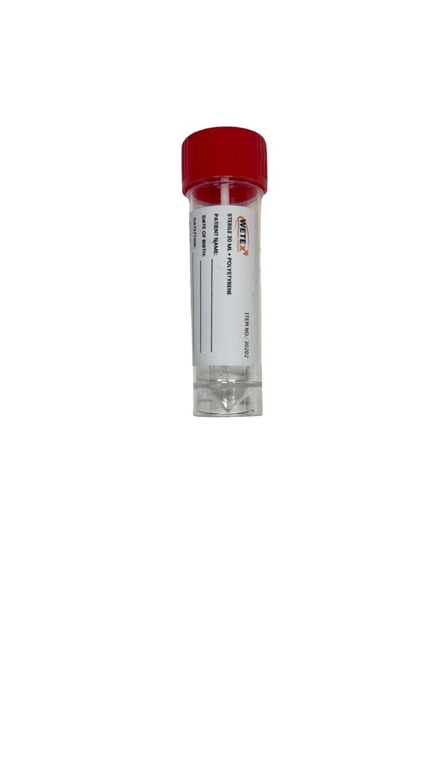 Stool Specimen Container – Sterile, Clear-Red Cap, 30mL