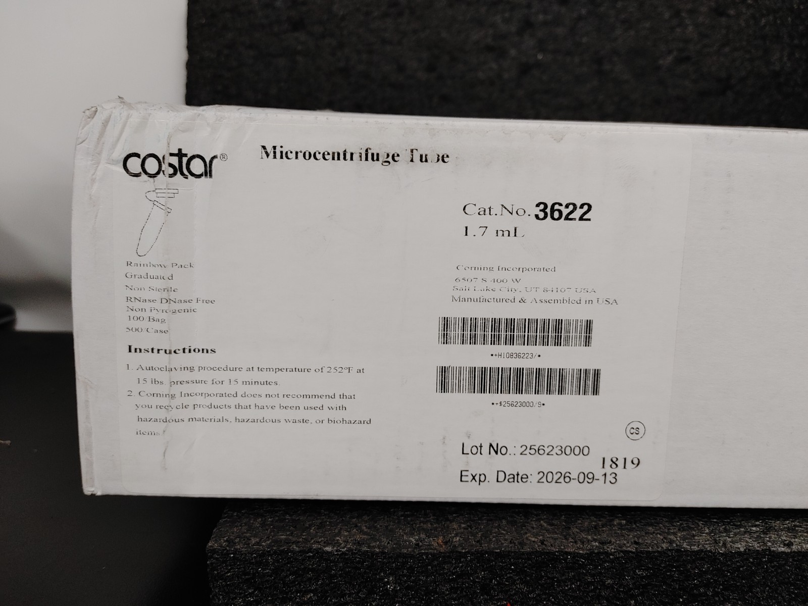 500 Box COSTAR 3622 1.7mL Snap Cap Microcentrifuge Tube Polypropylene Rainbow