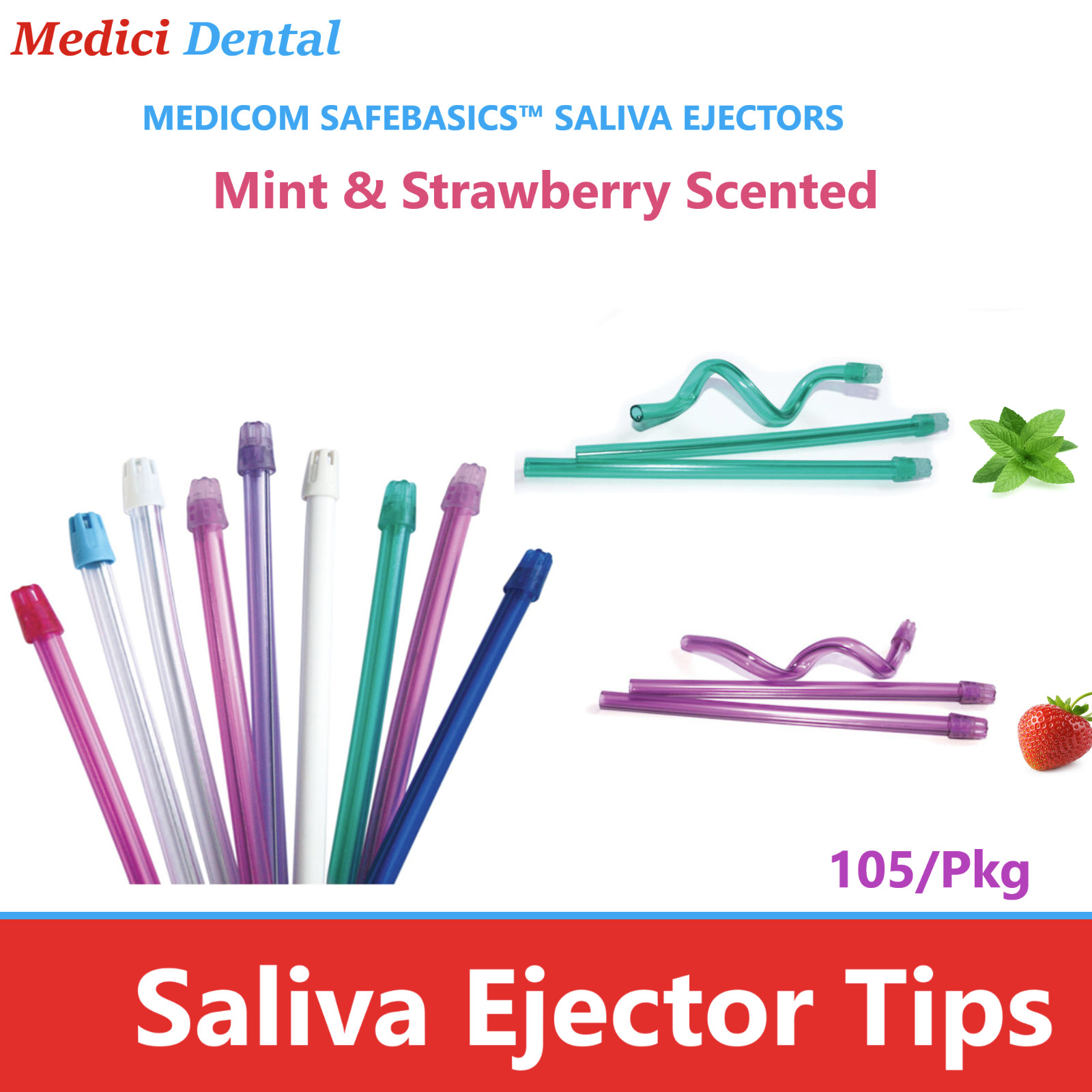 Safebasics Clear Green Tube and Tip Plastic Saliva Ejector Mint Scented 105/Bag