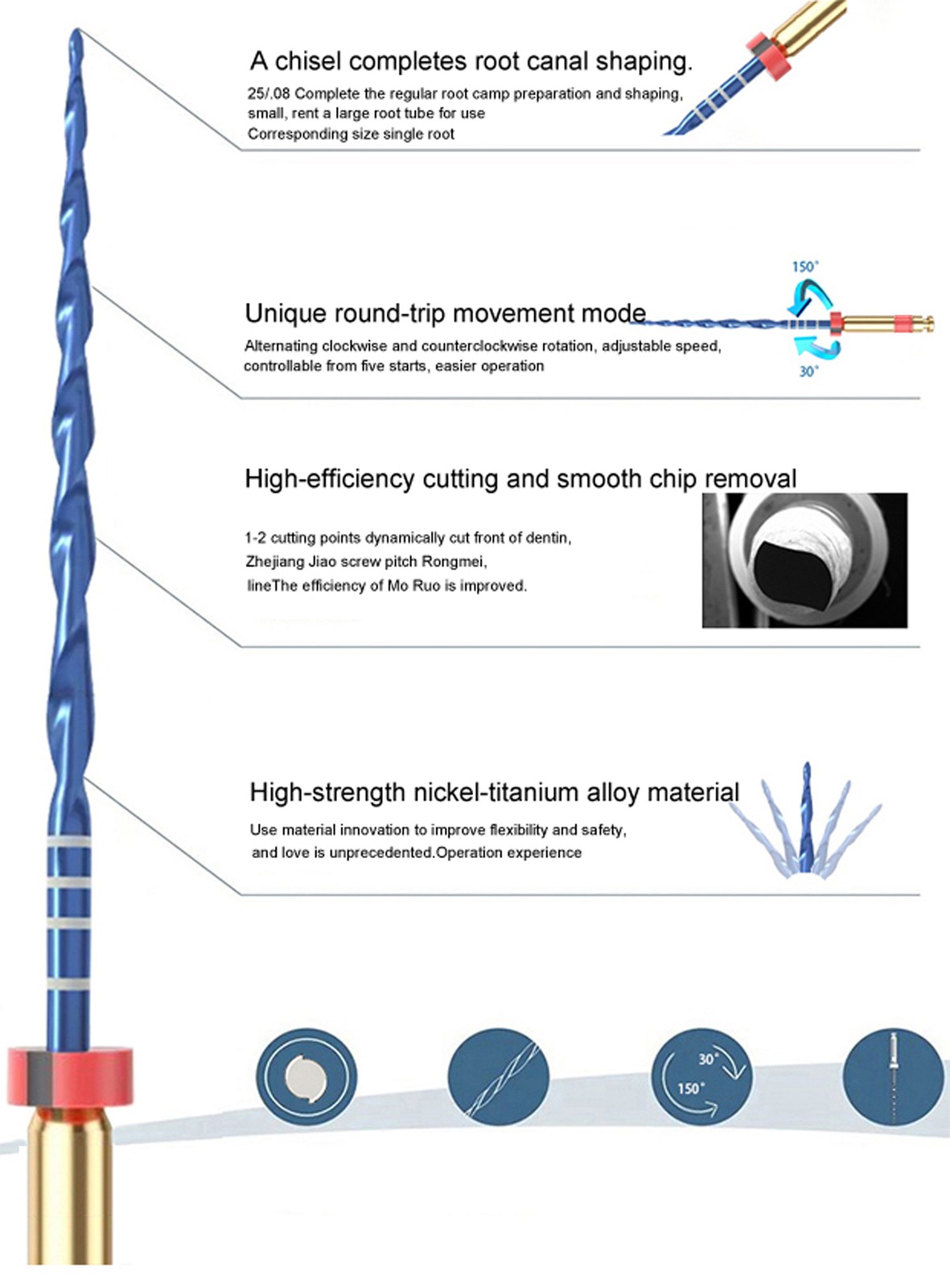 DMXDENT Dental Blue Rotary Endodontic Files Heat Activated R25 R40 R50 21/25mm