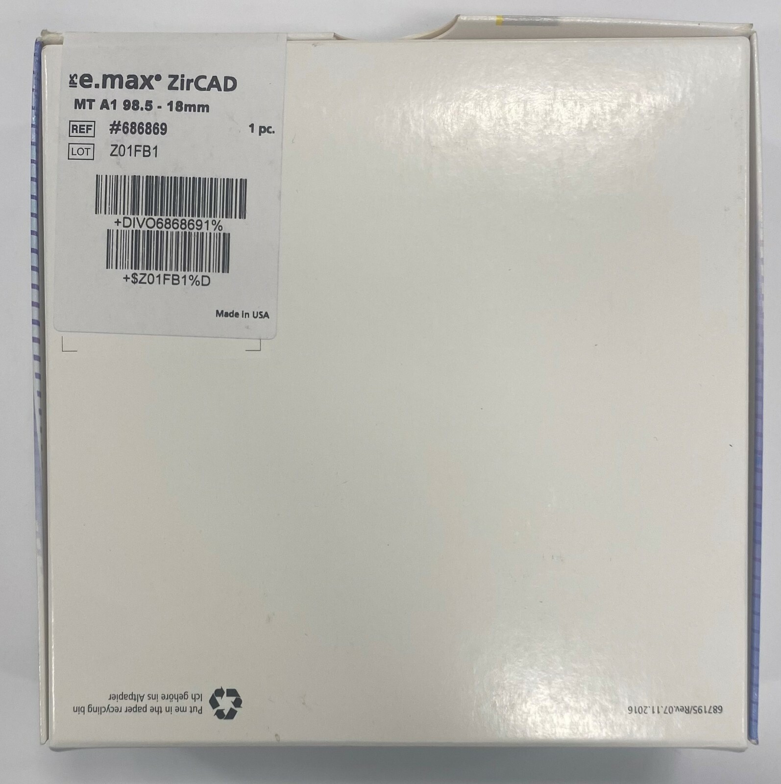 *1-Piece* Ivoclar Vivadent IPS e.max ZirCad MT A1 Refill 18mm 686869