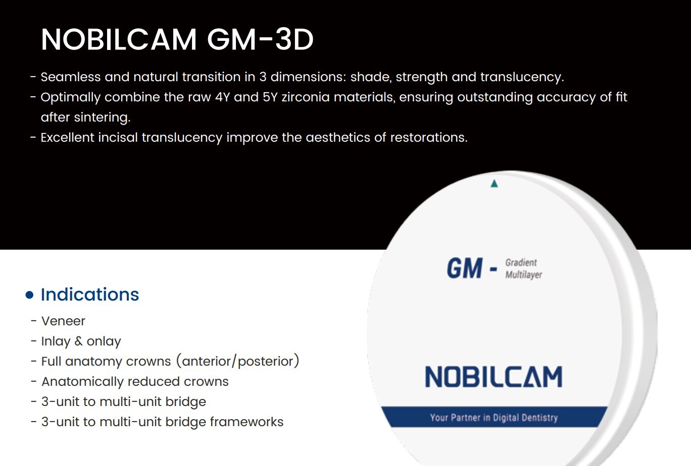 NOBILCAM GM-3D Zirconia Discs Block, 98mm CAM/CAD
