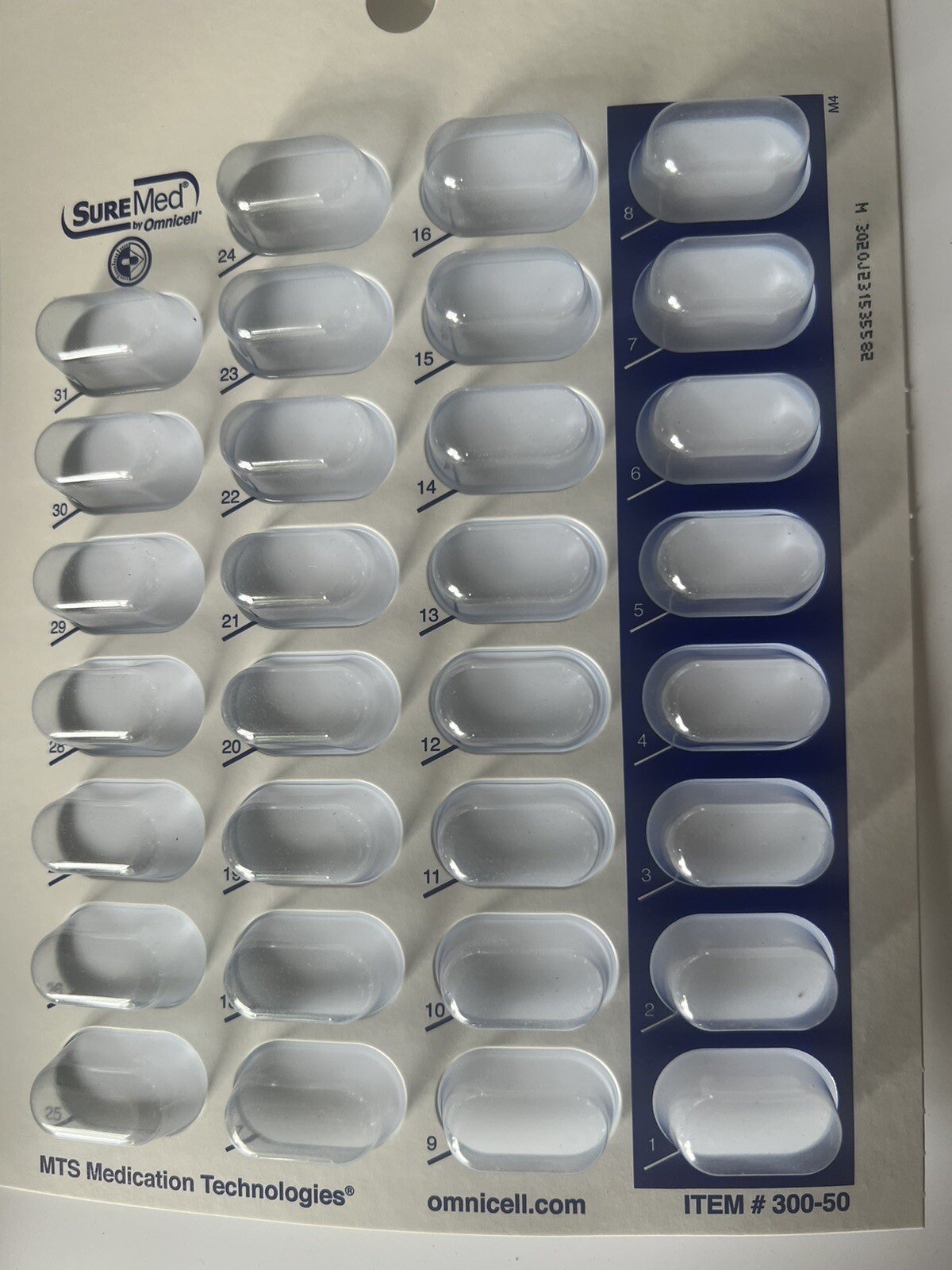 SureMed 300-50-B31 Medication 31 DAY Front One piece Large Oval Blister Card Lot