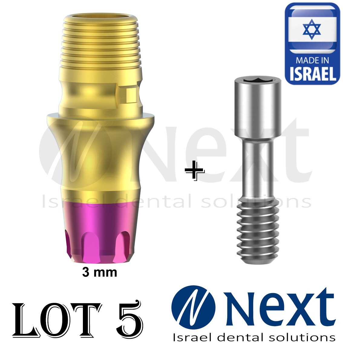 LOTx5 Abutment T-Base CAD/CAM MIS conical C1 V3 SP fit HEX 3 mm colored