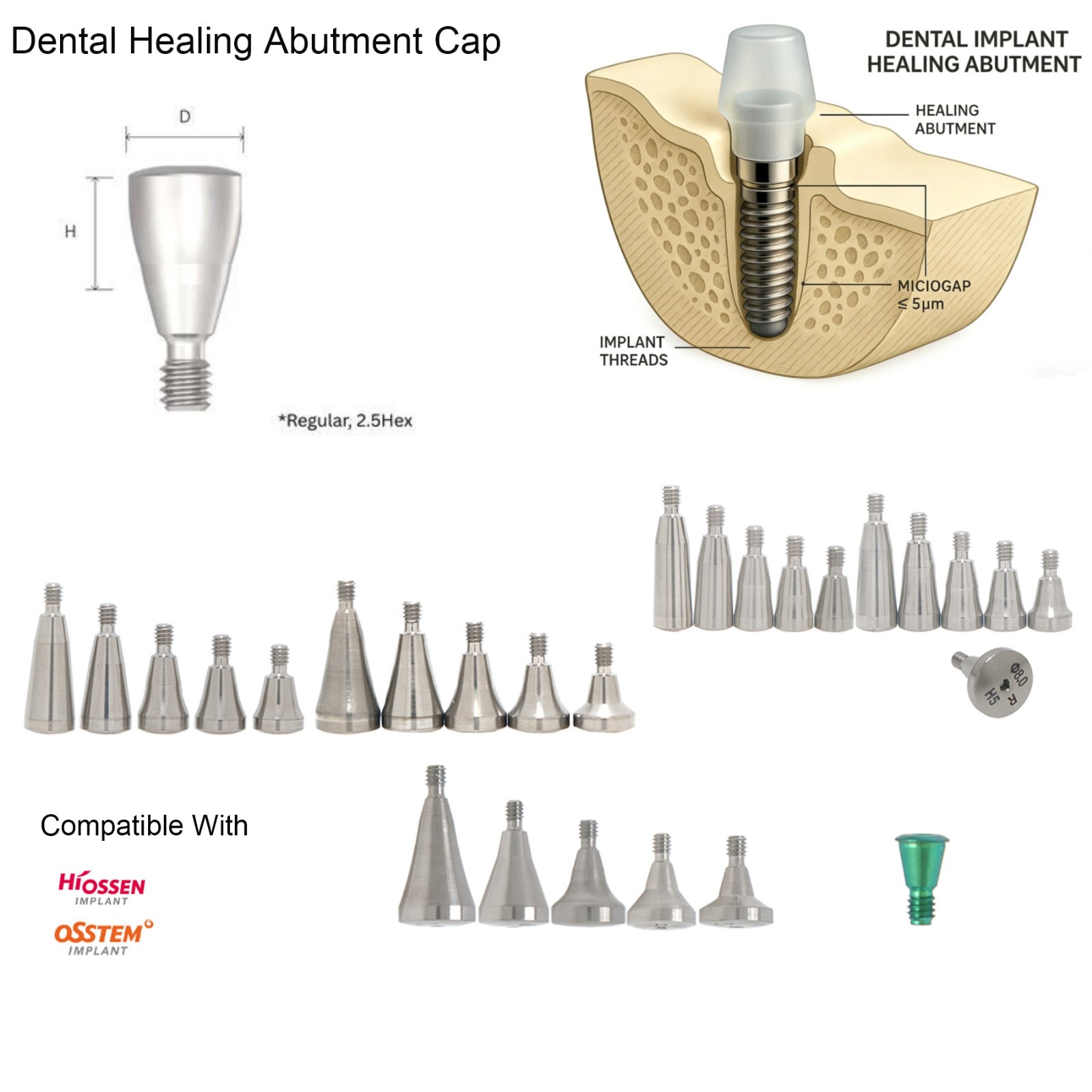 US Hiossen Dental Prosthetics Healing Abutment for ET/TS System Regular Platform