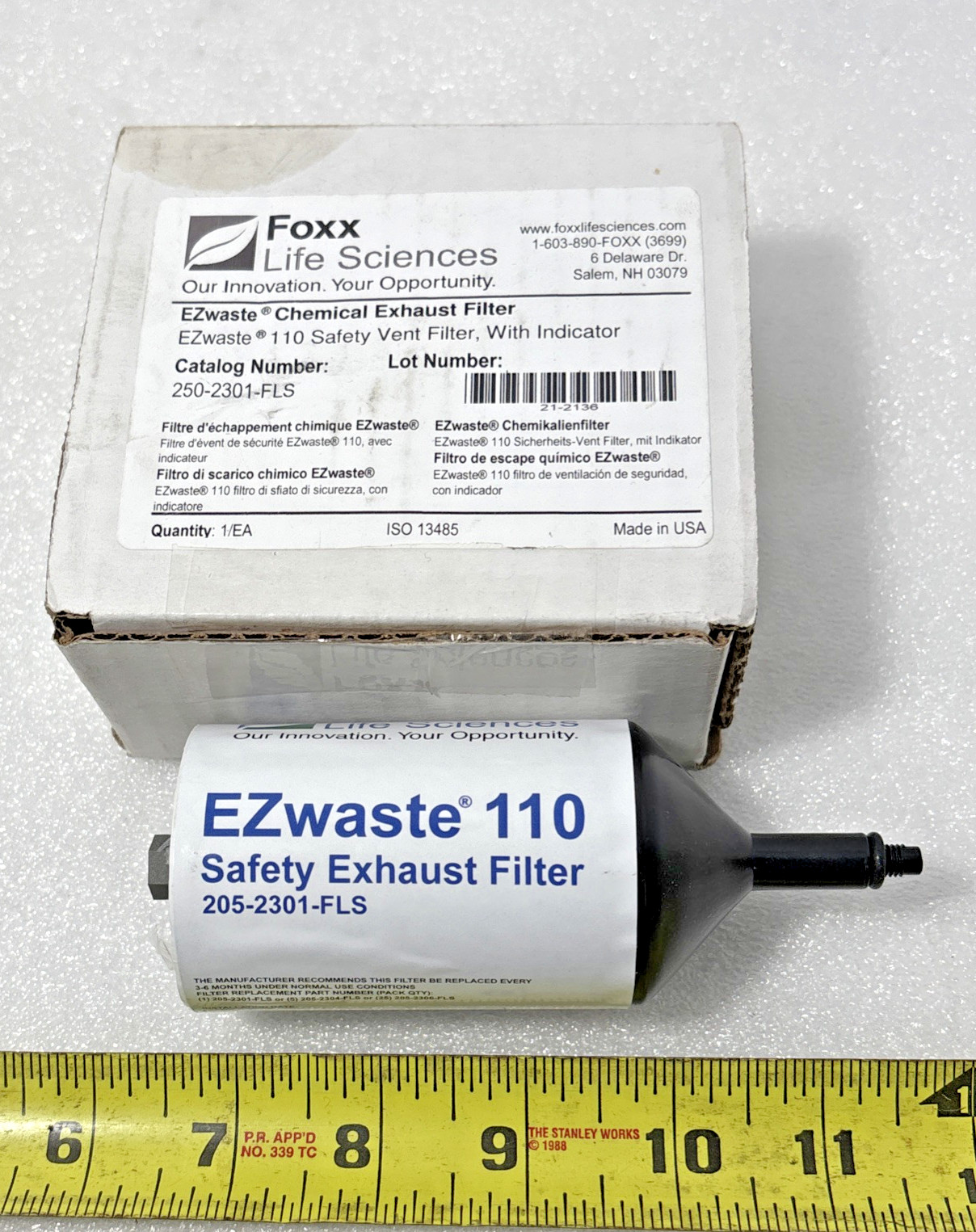 Foxx Life Science EZwaste 110 Safety Vent Filter with Indicator 250-2301-FLS