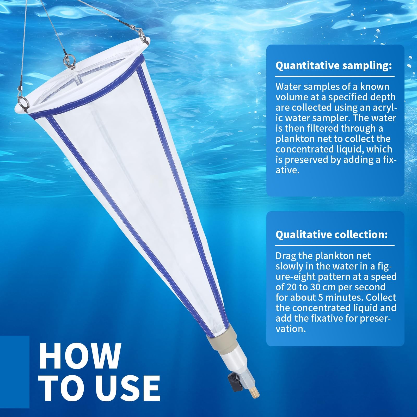 Plankton net; Water Quality Test Freshwater and Marine Aquatic 7.87inch, blue
