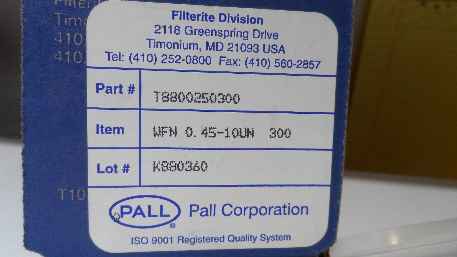 Pall Water-Fine Filter Cartridge DI & High Purity 9-3/4″ Long WFN0.45-10UN300