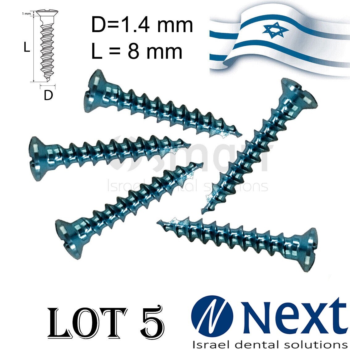 Lot x 5 Screw titanium pin membrane Fixation Bone GBR Ø1.4 L8 tac