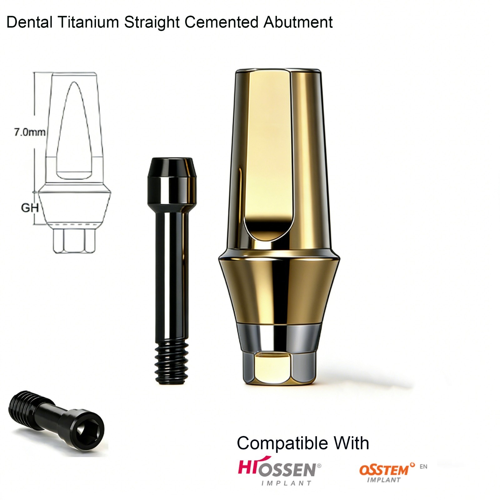US Dental Straight Titanium Cement Retained Abutment for Crown Fit Hiossen ET/TS