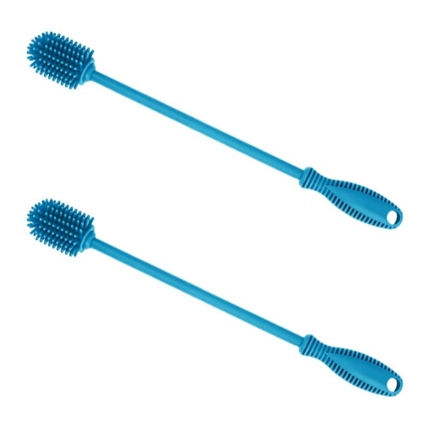 Silicone Bottle Brush, Bottle Cleaner, 12.5″, Steel Rod, Light Blue (Pack of 2)