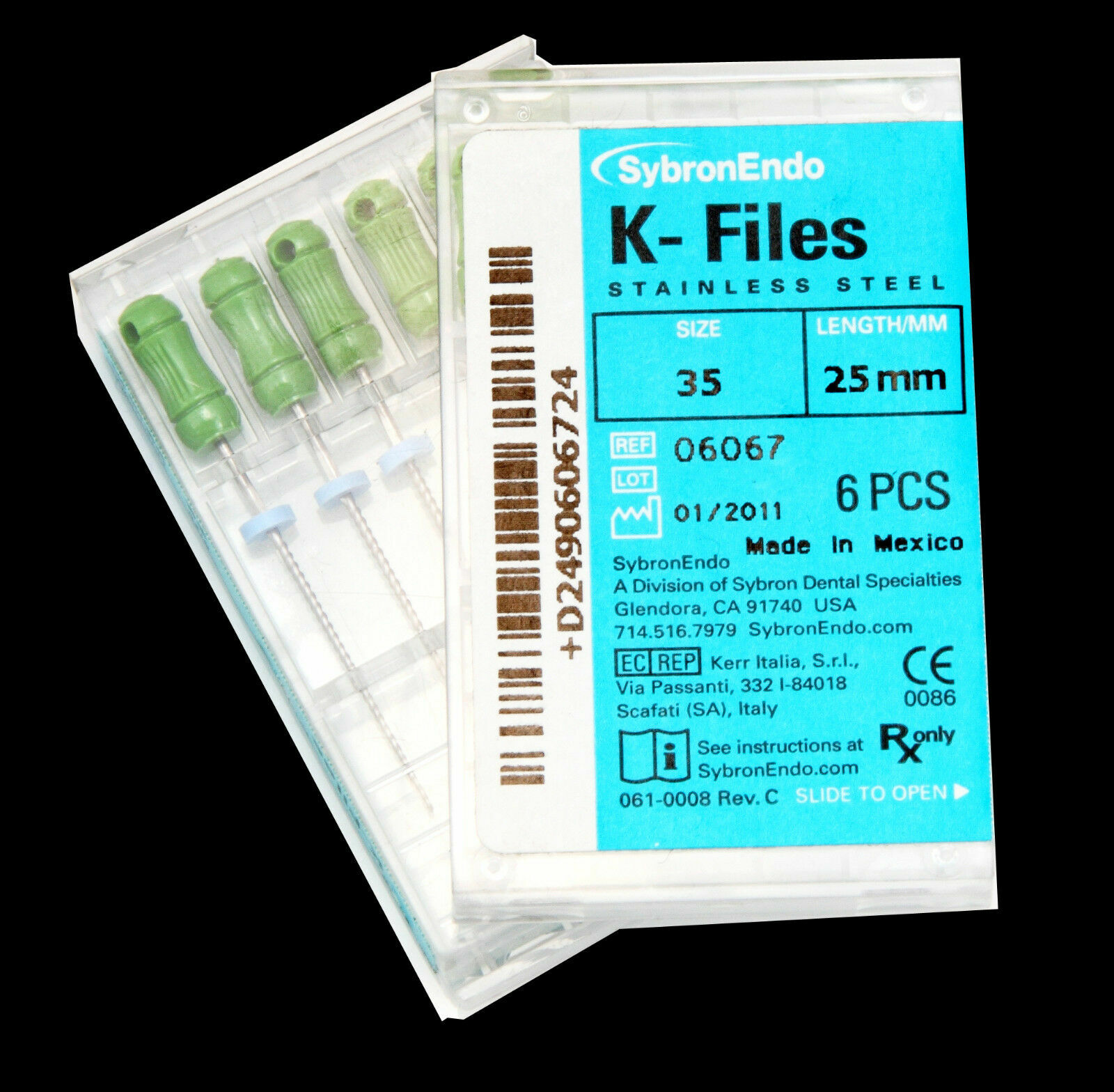 Kerr Sybron Endo Dental 25mm Stainless Steel K-files 6-file per box all size