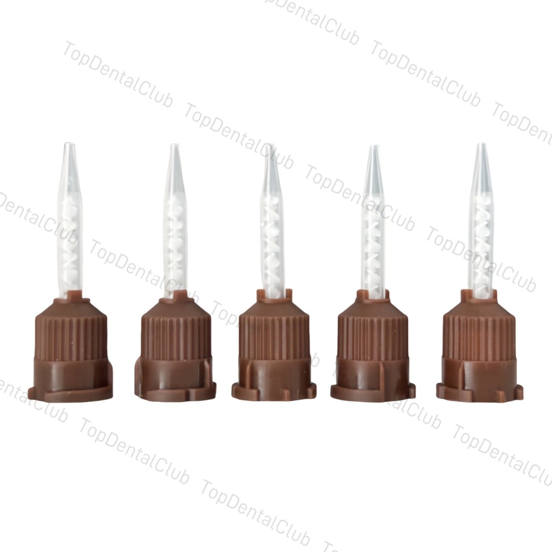 50pcs Dental Mixing Tips Temporary Cement Impression Material Brown Mixed 1:1