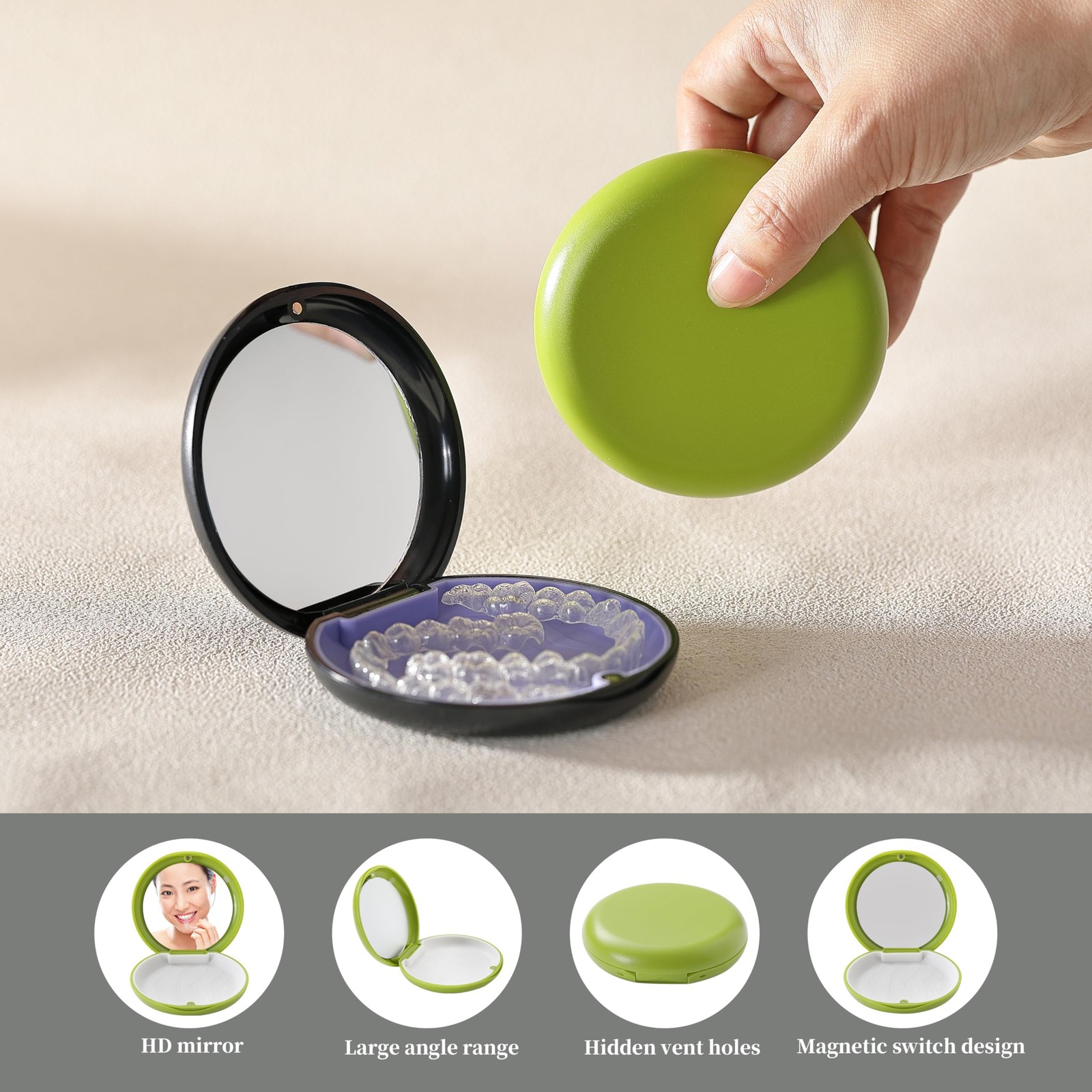 VRUIFA 2 PCS Retainer Cases, 3.42 x 0.98 inches, Green White+Black Purple