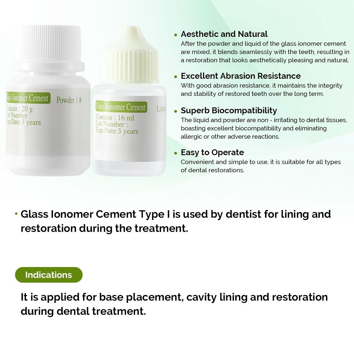 Dental Cement Glass Lonomer Radiopaque Luting & Lining Cement Liquid Powder US