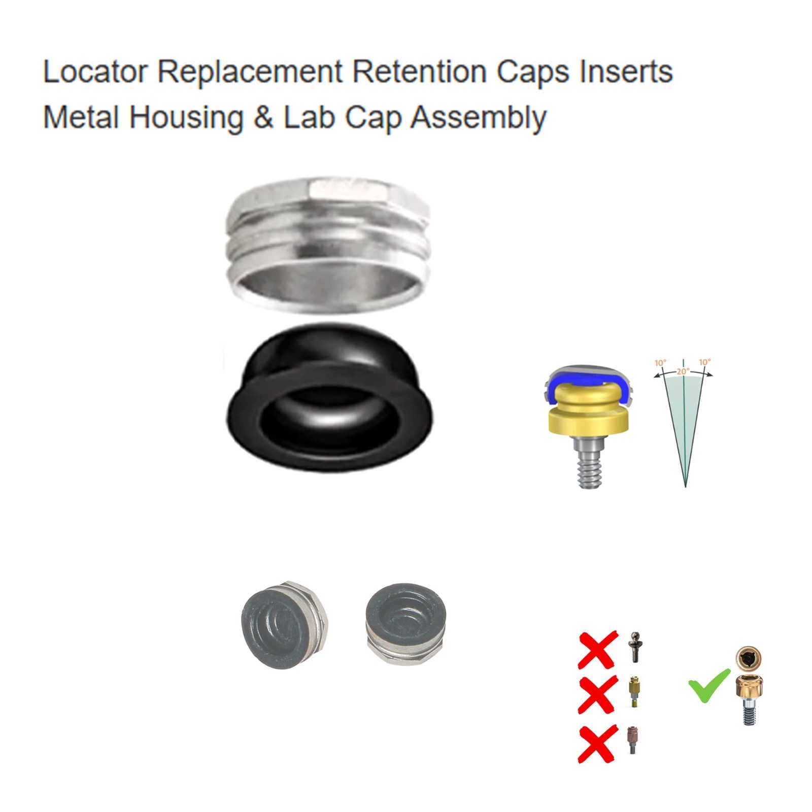 Locator abutment Fits Zimmer Biomet TSV 4.5mm internal hex connection implants