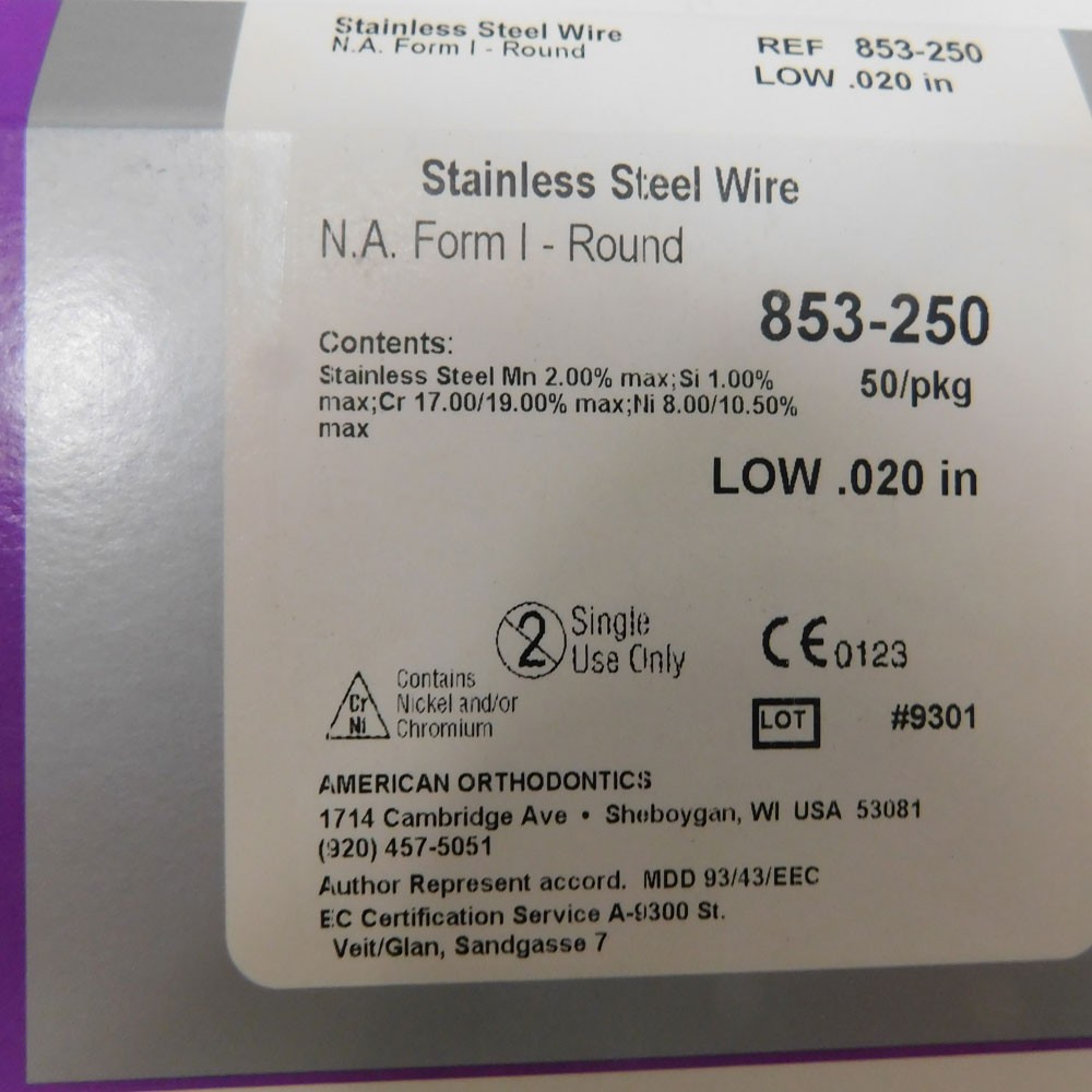 (Lot Of 5)NEW American Orthodontics 853-250 LOW .020″ Stainless Steel Wire Packs