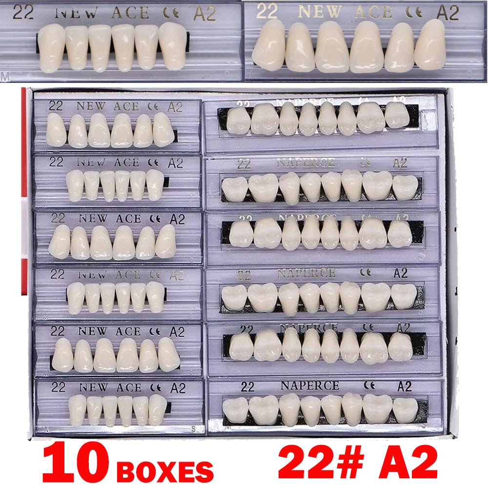 10Boxes Dental Acrylic Resin Denture 22#A2 Full Set Teeth Upper Lower Shade HOT