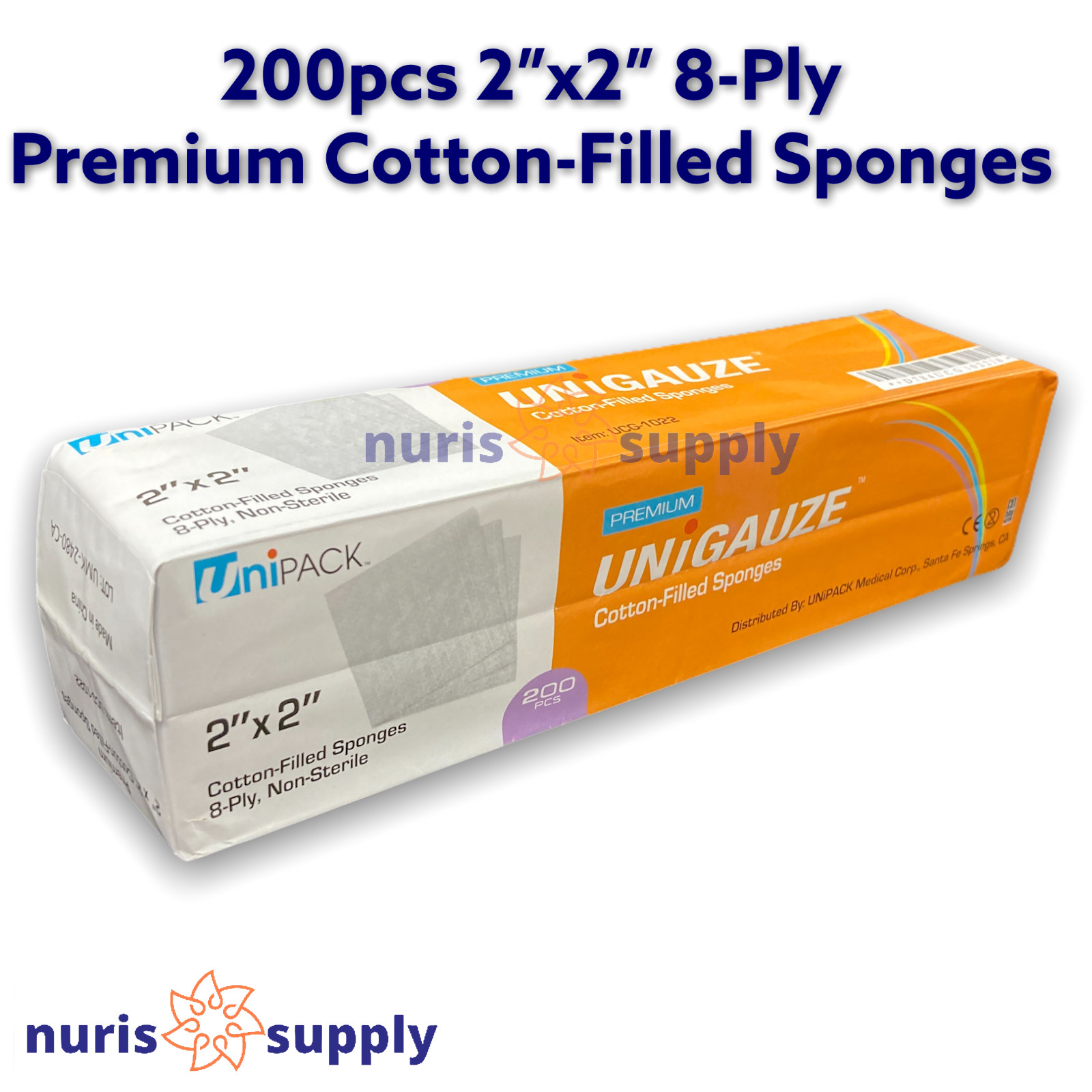 200pcs 2″x2″ or 4″x4″ 8ply Premium Dental Medical Cotton-Filled Sponges 8-Ply