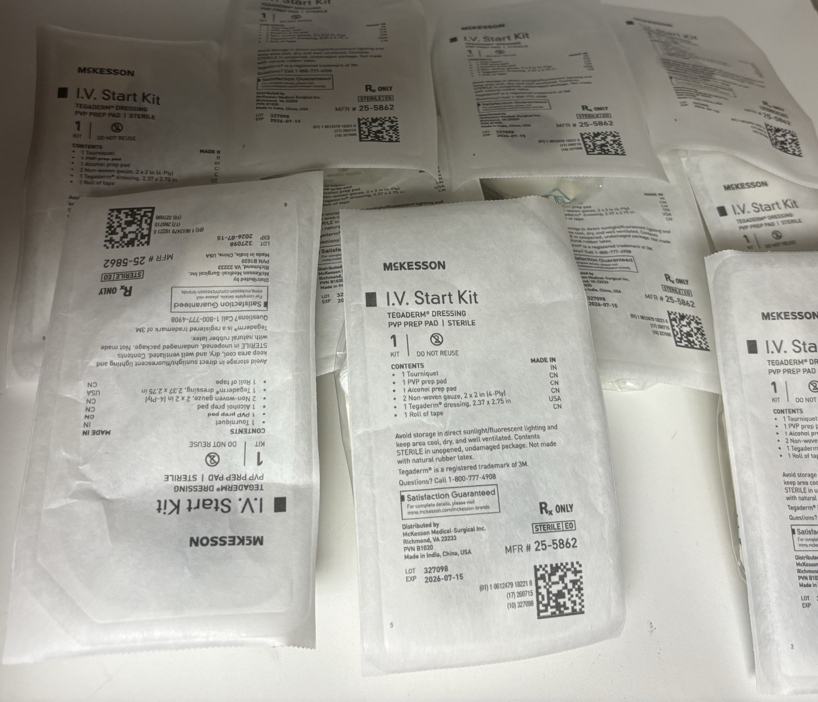 LOT/10pack McKesson I.V. Start Kit with Tegaderm Dressing PVP Prep Pad,2 Pk Free