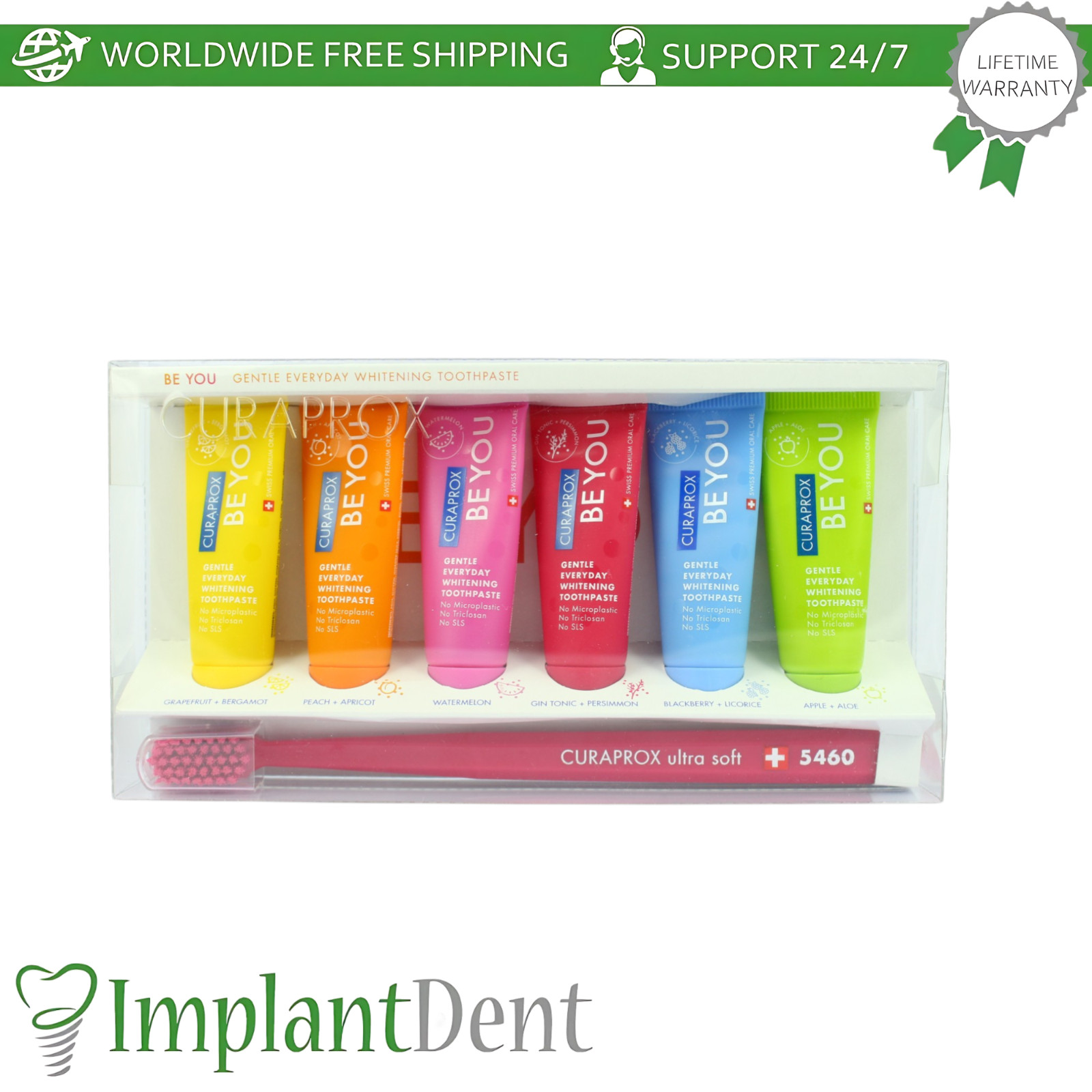 Dental 6 Flavor Whitening Toothpaste and Ultra Soft Toothbrush Pack Curaprox