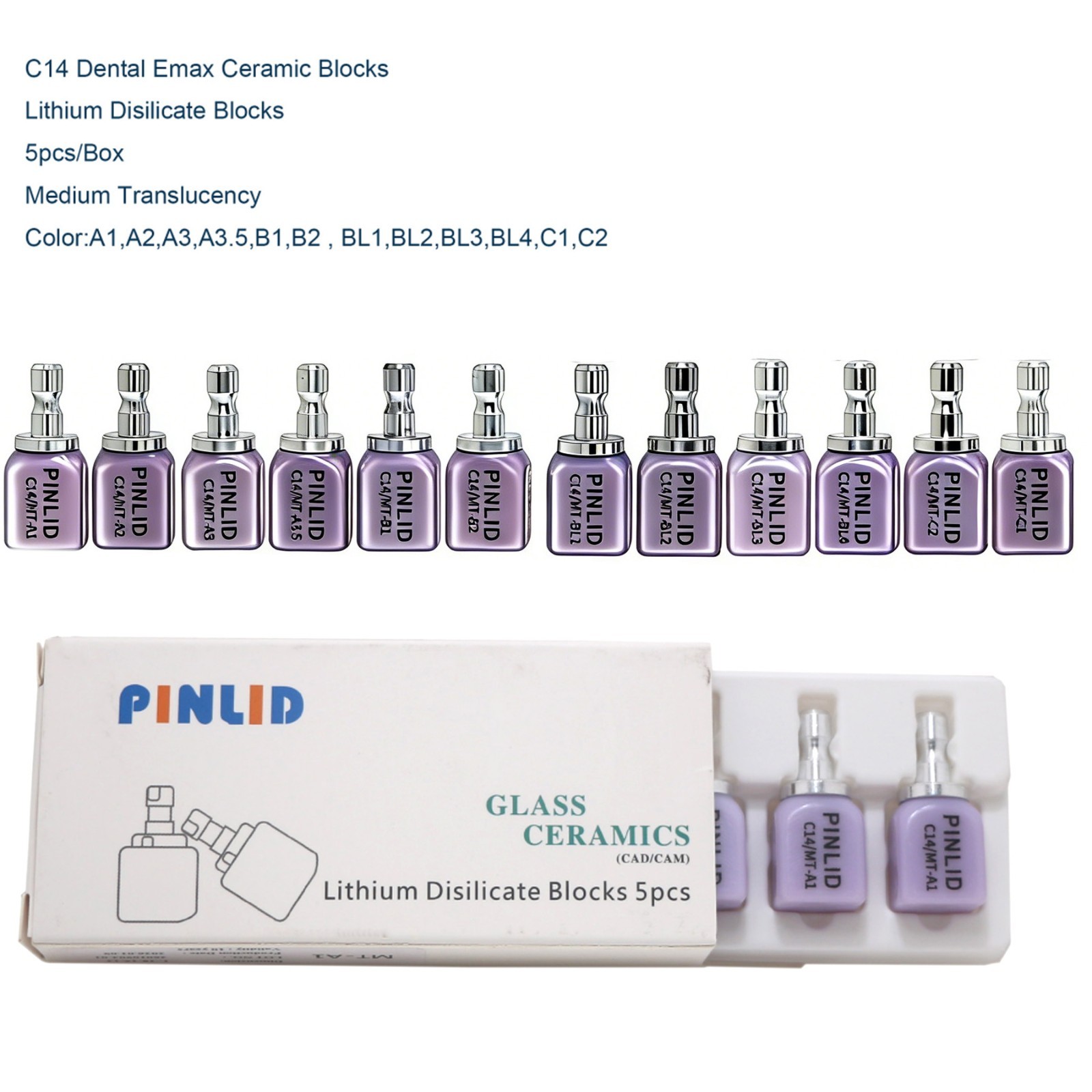 Dental Emax Ceramic Block C14 MT Lithium Disilicate CAD/CAM CEREC Block 5Pcs/box