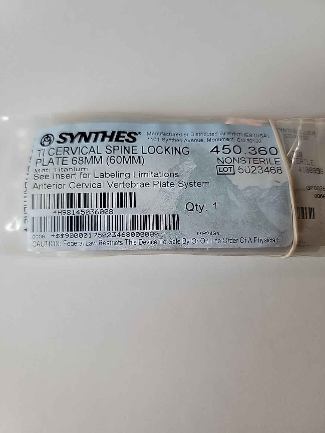 Titanium Spine Plate 68MM 450.360