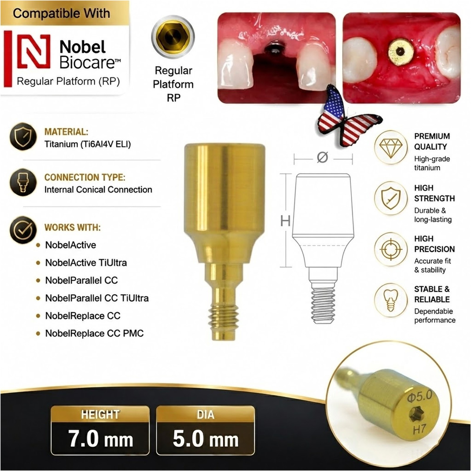 US Nobel Active Nobel Parallel CC Healing Abutment Compatible Conical Connection