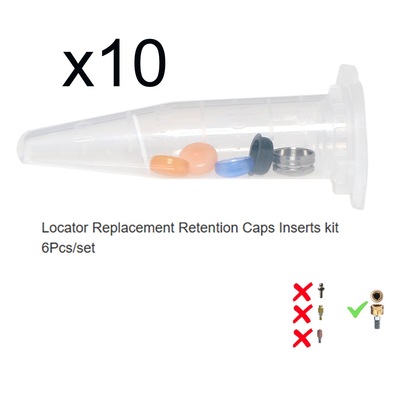 US Dental Standard Male Cap Inserts 10-Pack Fits Zest LOCATOR attachment system